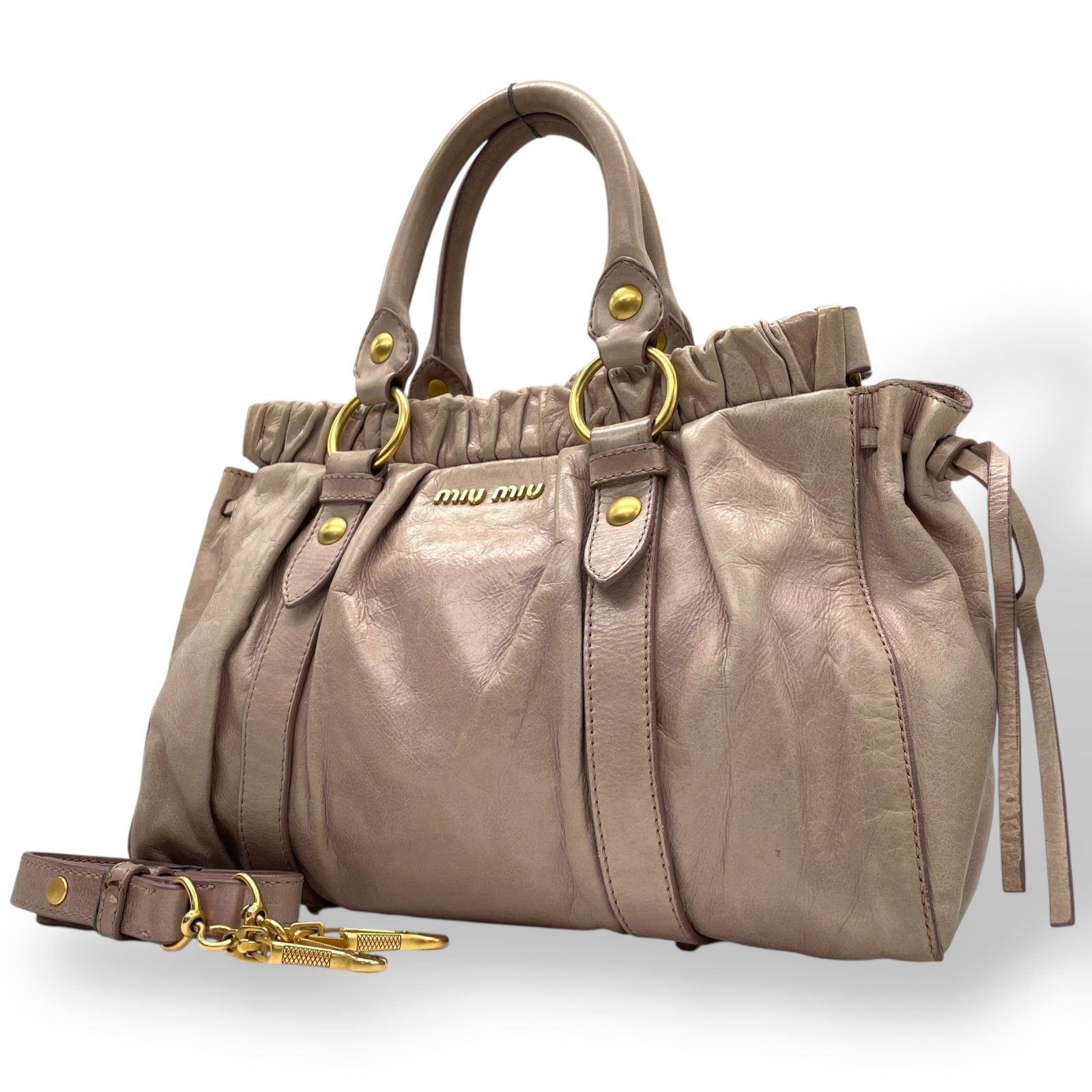 Miu Vitello Lux 2Way Handbag Shoulder Bag Side Ribbon Y2K