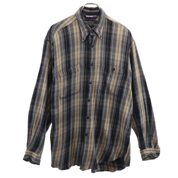 ノーティカ 90s  オールド チェック 長袖 シャツ L グレー系 NAUTICA メンズ 古着 【231120】