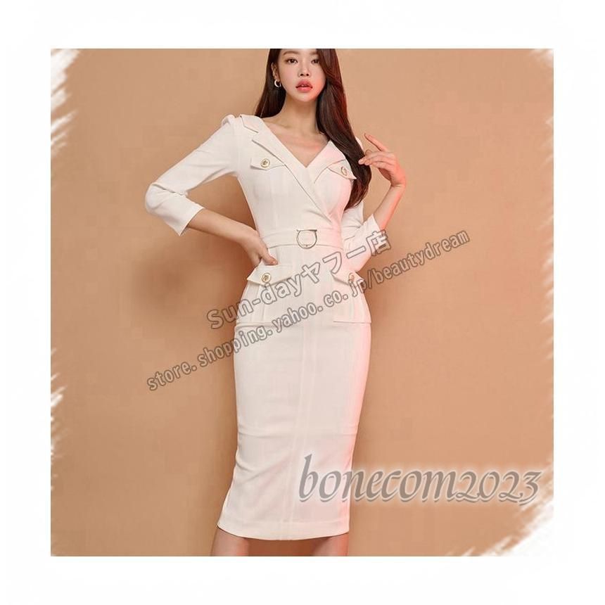 ワンピースレディース キャバドレス ドレス ワンピース七袖 パーティー お呼ばれ 20代30代40代 エレガントワンピース 細身 V襟