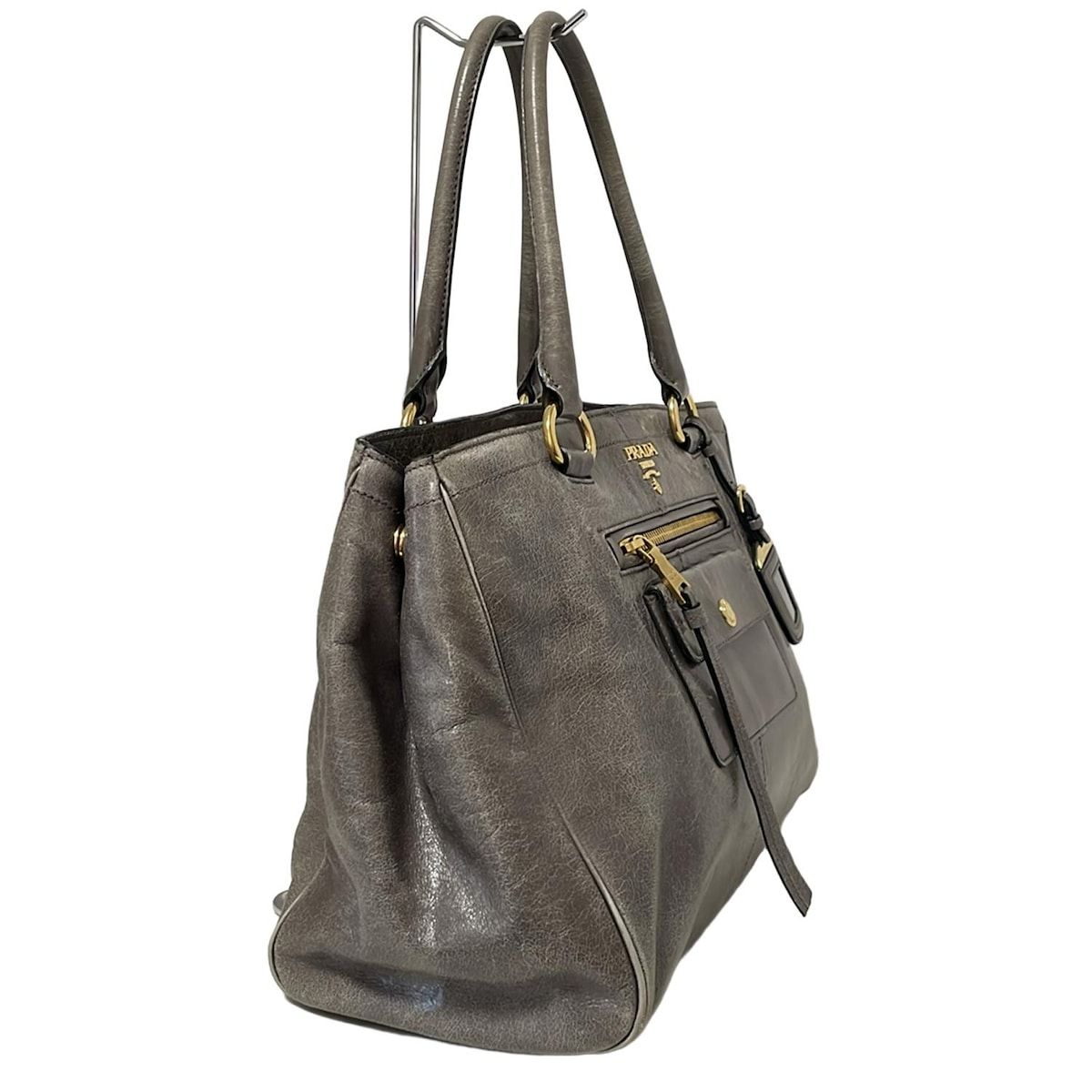 PRADA プラダ トートバッグ - グレー レザー