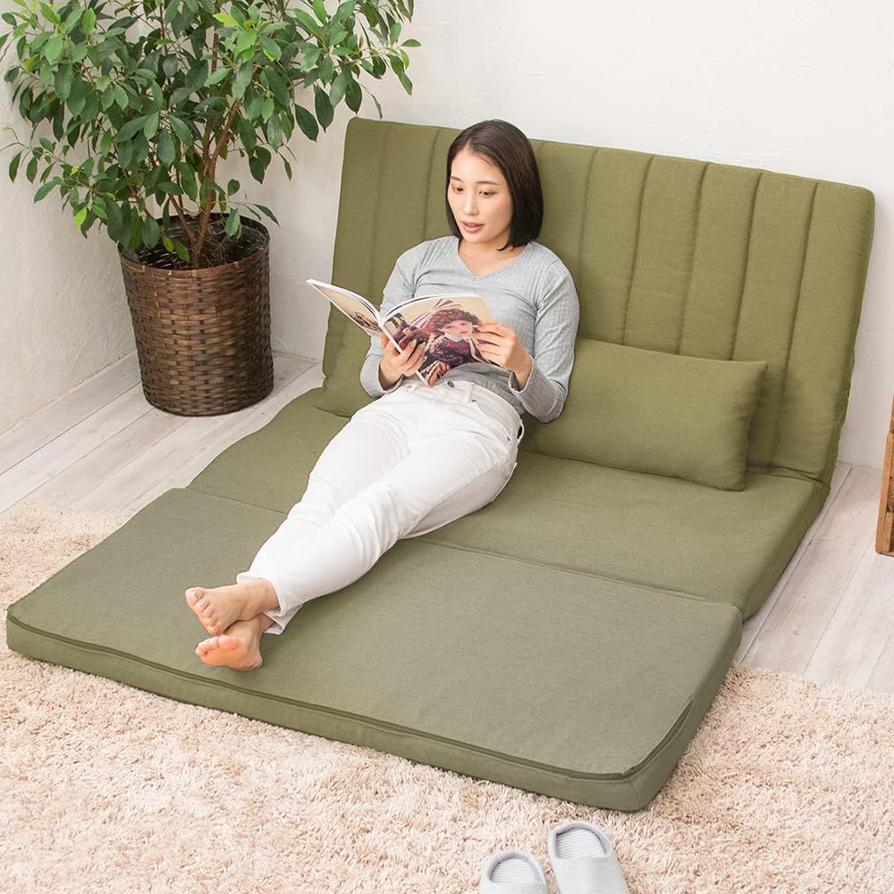 【人気商品】PLAZA) ソファベッド ダークグリーン 120×63~180×9~60cm アイリスプラザ(IRIS 2人掛け 3WAY LSB-002