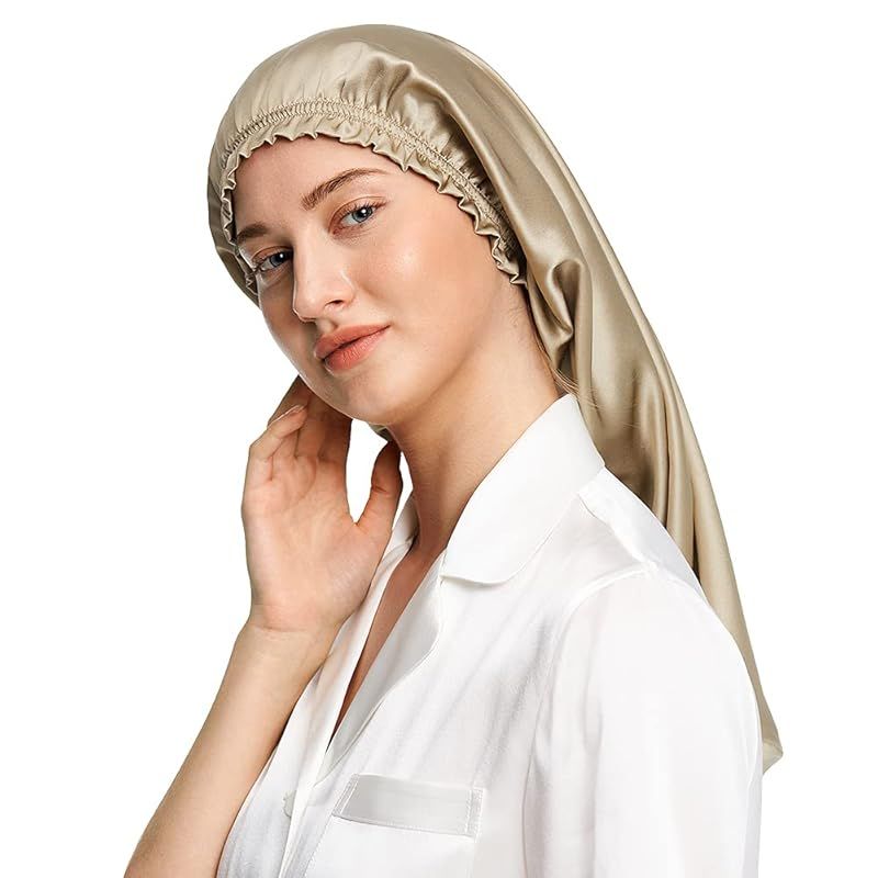 [LilySilk] 19匁天然シルク100% ナイトキャップ 安眠 枝毛防止 保湿美髪 ロングヘア用 お休みキャップ 就寝用 産後用