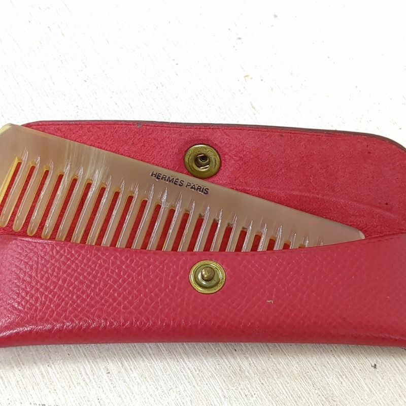 Hermes エルメス バッファローホーン くし コーム レザーケース レッド
