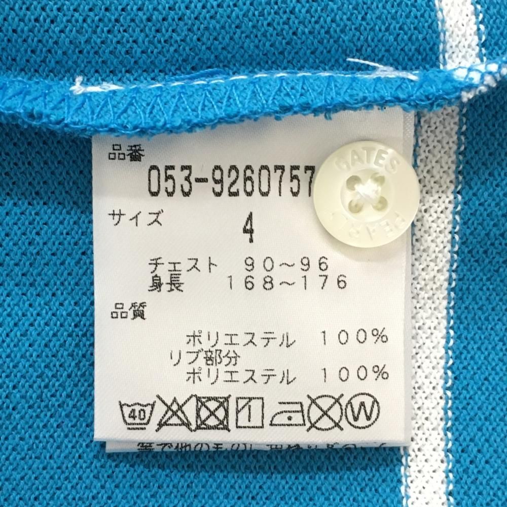 【極美品】PEARLY GATES ポロシャツ サイズM(4) ライトブルー カチオンストライプサッカーフレンチスリーブ風ポロシャツ