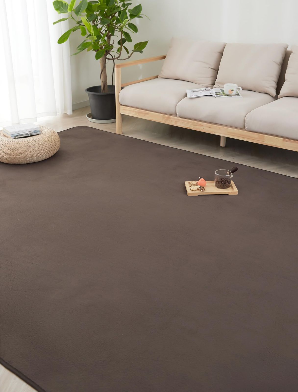 【新着商品】ＨＡＲＵＭＩＮ カーペット ラグ ラグマット 洗える 185×185cm 約2畳 絨毯 北欧 おしゃれ 抗菌 防臭 滑り止め オールシーズン 床暖房 ホットカーペット対応 床保護マット ブラウン