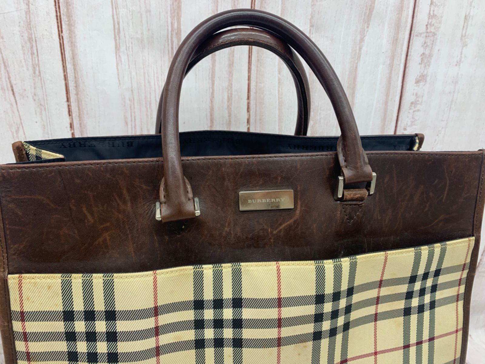 Burberry ノバチェック　ハンドバック　レザー A4収納可 BURBERRY バーバリー キャンバス×レザー ノバチェック