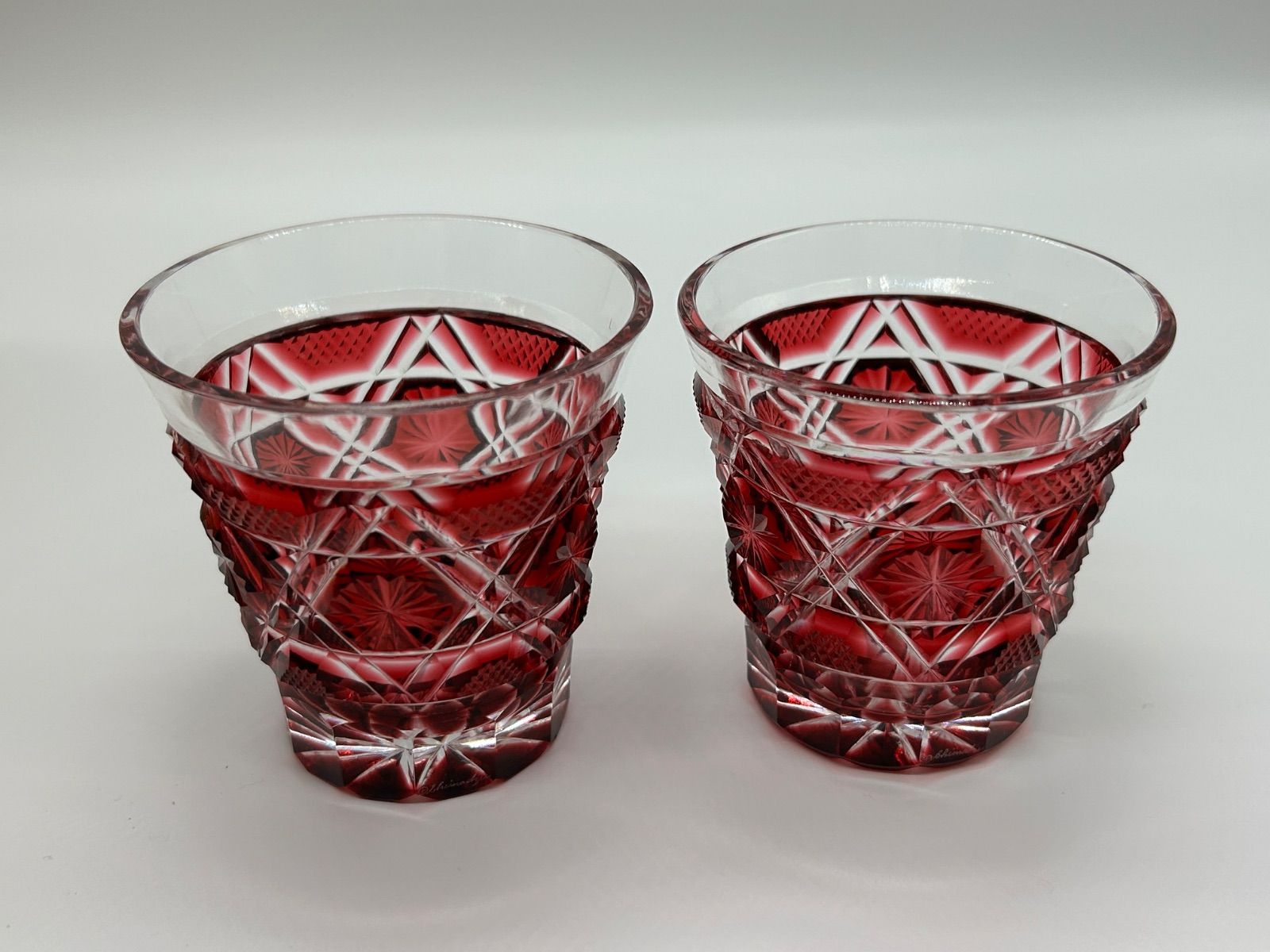 島津薩摩切子 色被せガラス 冷酒器揃 島津磯斉彬竈 デカンタ 冷酒グラス