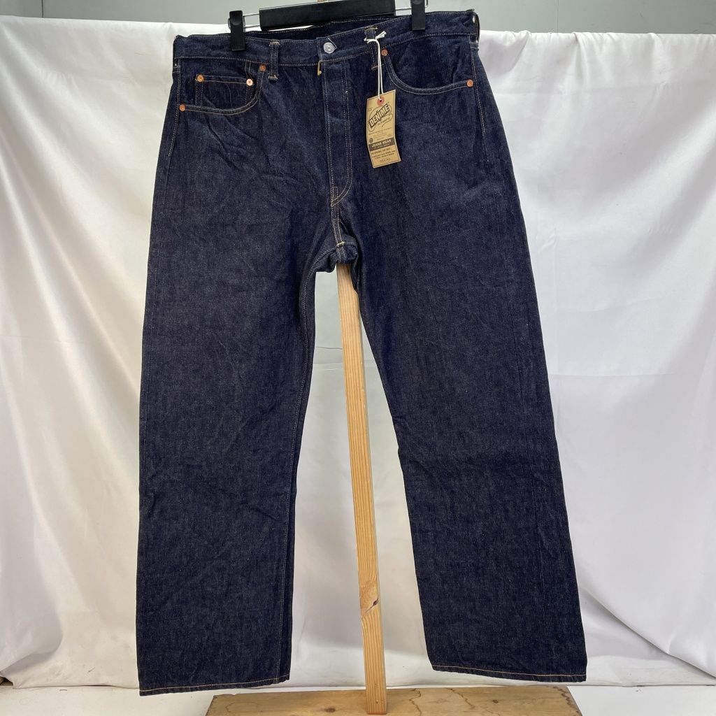 01w-3418 ドゥニーム Denime   Lot.220XX-54 1954MODEL ジーンズ  W36×L30 タグあり  ブルー  メンズ  デニムパンツ  コットン  革ラベル：鹿革 【中古品】