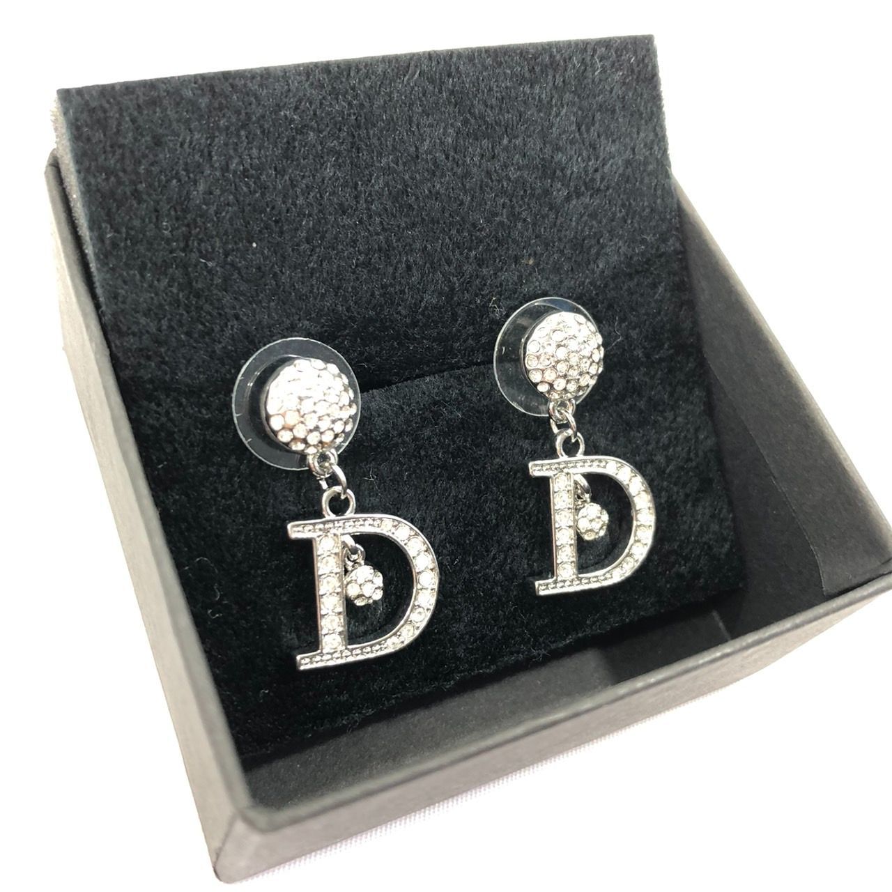 美品✨ クリスチャンディオール ピアス ラインストーン シルバー Christian Dior クリスチャンディオール ピアス Dロゴ ライン