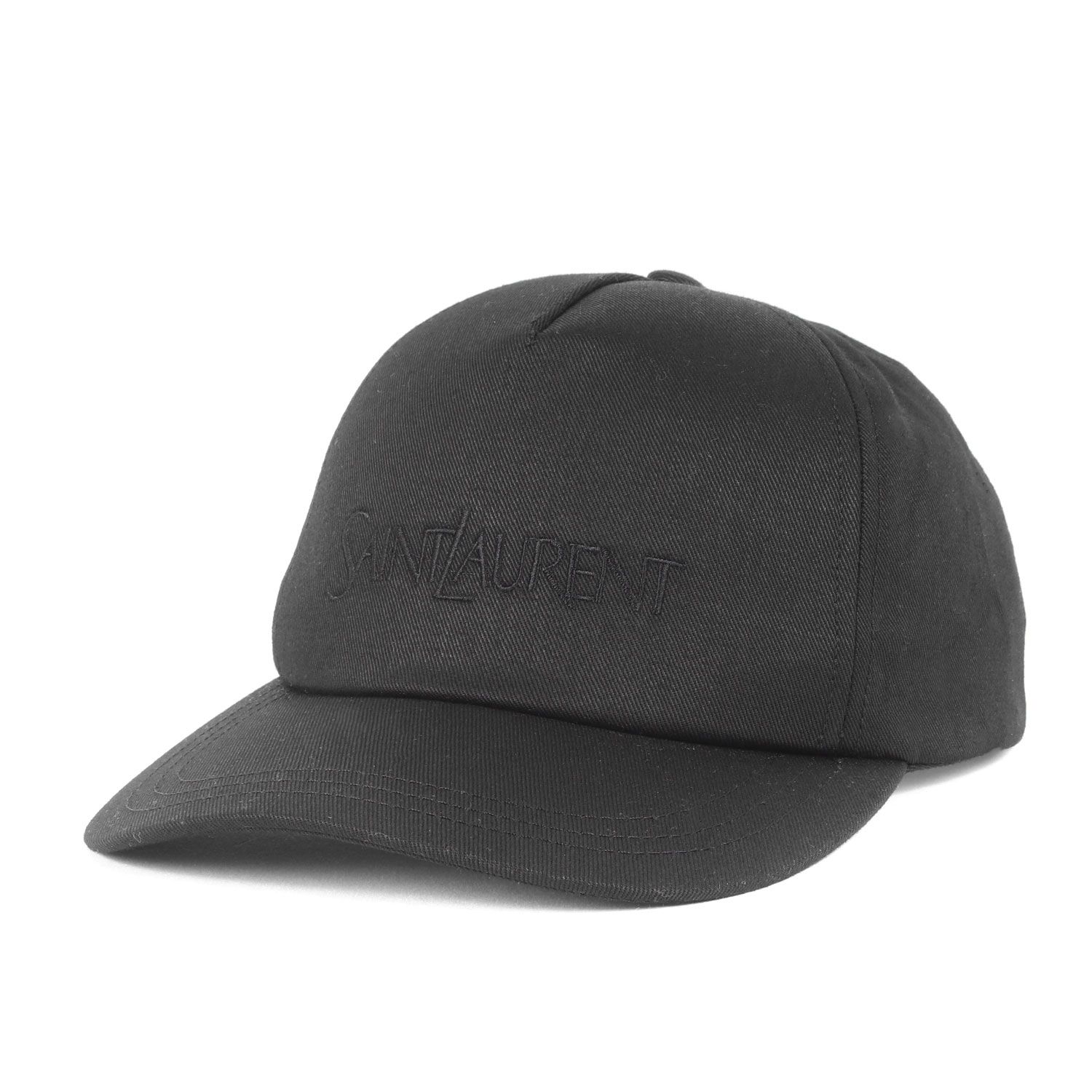 SAINT LAURENT PARIS サンローラン パリ キャップ ブラック 黒 サイズ 57cm | ギャバジン 5パネル ベースボールキャップ | 帽子 ブランドロゴ 刺繍 コットン | ファッション アイテム 小物 レディース