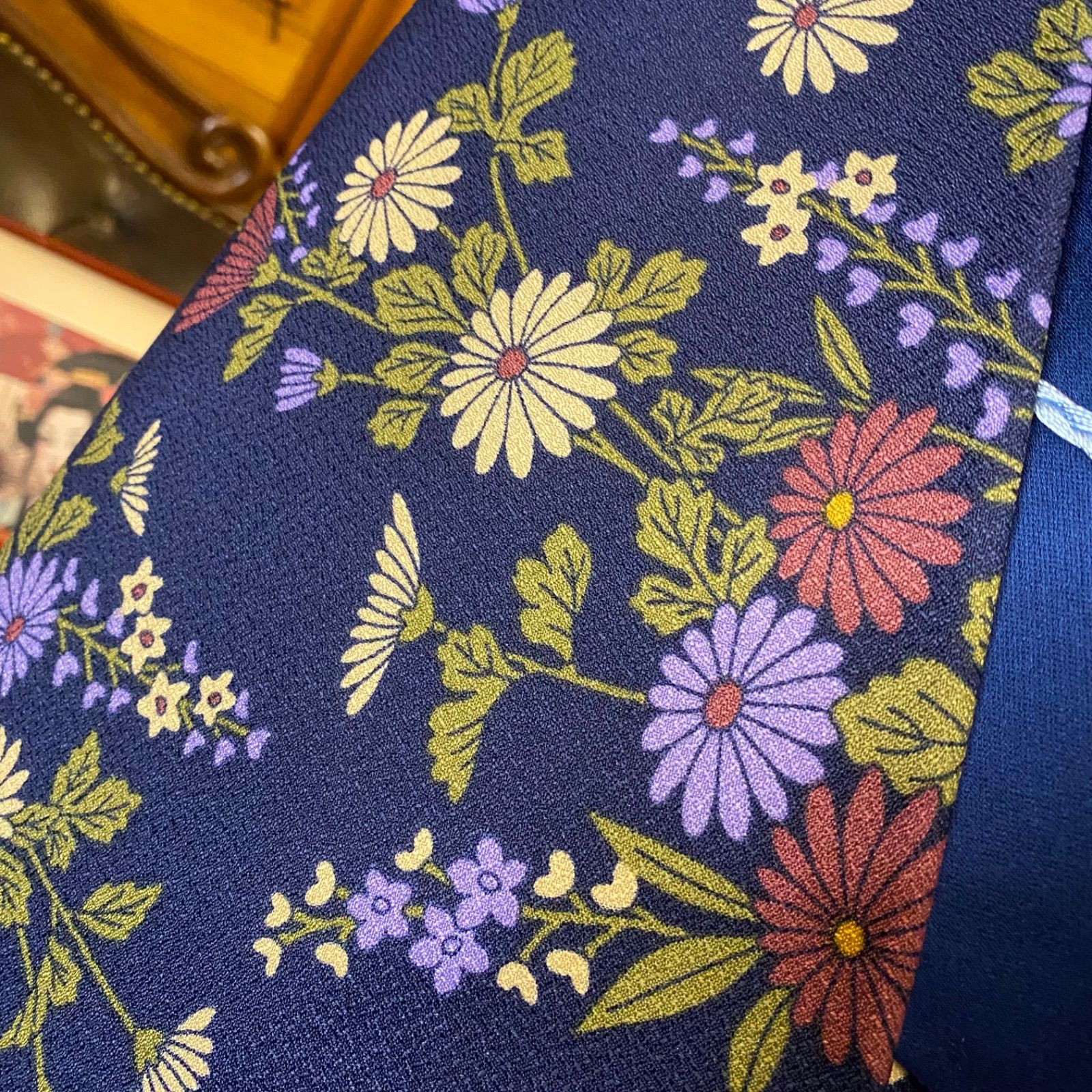 リメイク 着物ワンピース 化繊 洗える 名古屋帯サッシュベルト付き  