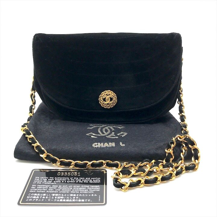 良品 CHANEL シャネル ココマーク ハーフムーン ベロア ヴィンテージ チェーン ショルダー バッグ ブラック a3749 良品 CHANEL シャネル ココマーク ハーフムーン ベロア ヴィンテージ