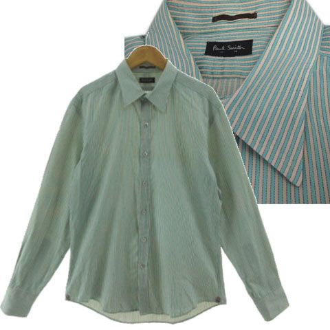 ポールスミス PAUL SMITH COLLECTION ストライプ シャツ 164630 長袖 コットン グリーン系 エメラルドグリーン ベージュ ブルー 青 L