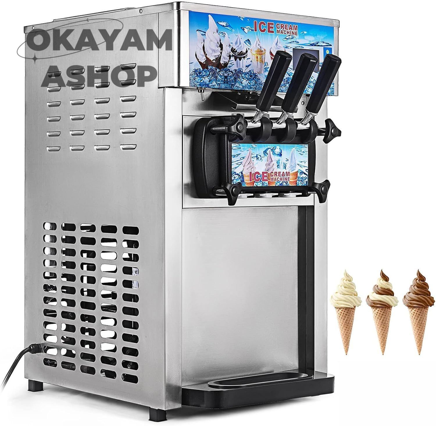業務用アイスクリームマシン 1200W カウンタートップソフトクリームメーカー 4.7 ガロン|時間 3 種類のフレーバーヨーグル