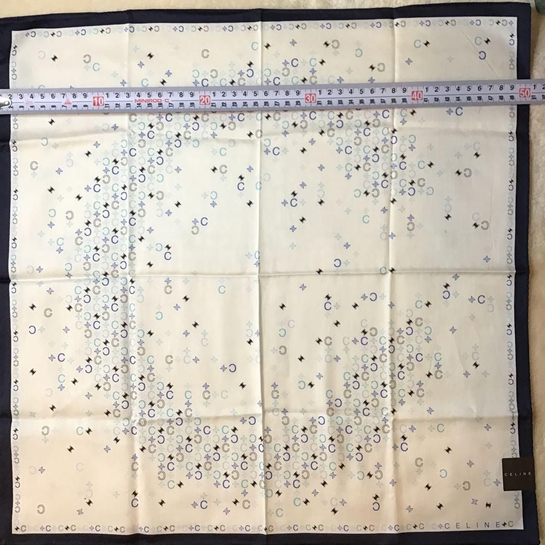 セリーヌ ハンカチ ミニスカーフ マカダム Cロゴ CELINE 大判 水色