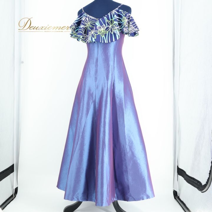 【フラダンス衣装】ブルー ワンピース ドレス 青 白 花柄 フリル 爽やか ホワイト ハワイアンプリント アロハ ふんわり 可愛い フラダンス衣装】ホワイト ワンピース ドレス レフア柄 白 青