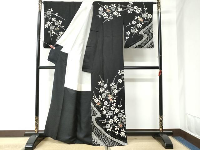 平和屋着物●訪問着　絞り　刺繍　草花文　黒地　金彩　正絹　逸品　CAAU2883yc 平和屋着物○訪問着 絞り 刺繍 草花文 黒地 金彩 正絹 逸品 CAAU2883yc