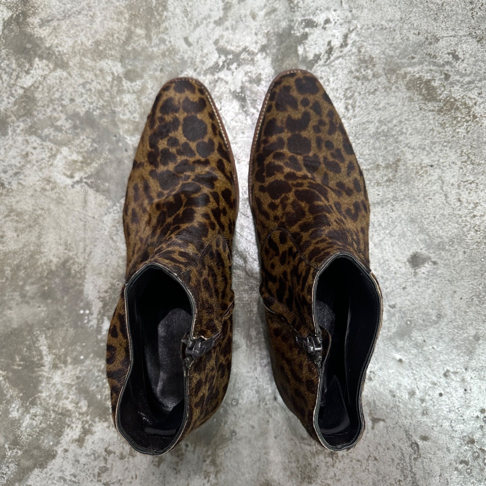 SAINT LAURENT PARIS レオパード ハラコ サイドジップ ヒール ブーツ サンローラン 43 98443 A 1