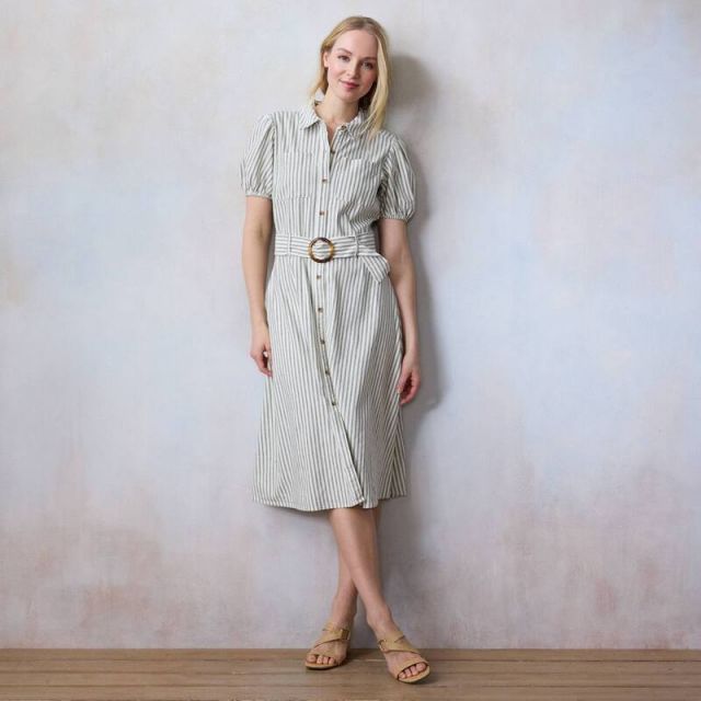 【送料無料】 LC Lauren Conrad レディース ワンピース トップス Women's LC Lauren Conrad Utility Midi Dress Olive Monaco Stripe