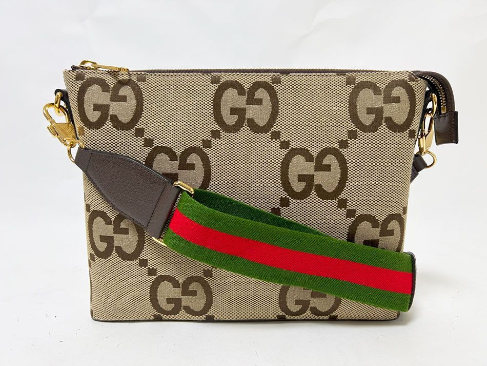 GUCCI グッチ ジャンボGG メッセンジャーバッグ ショルダーバッグ クラッチバッグ シェリーライン キャンバス レザー ベージュ 699130