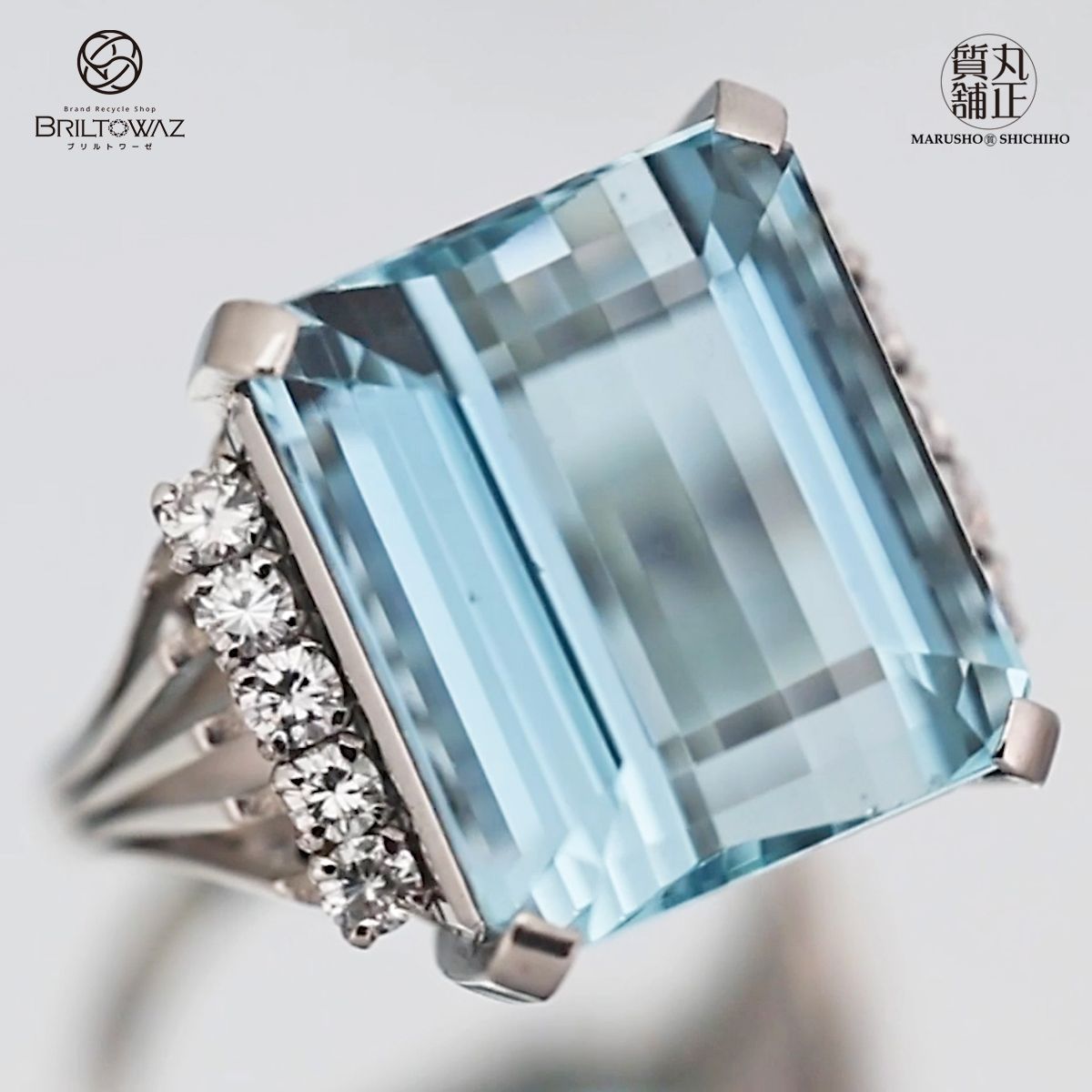 Pt900 指輪 アクワマリン 17.23ct ダイヤモンド 0.42ct リング