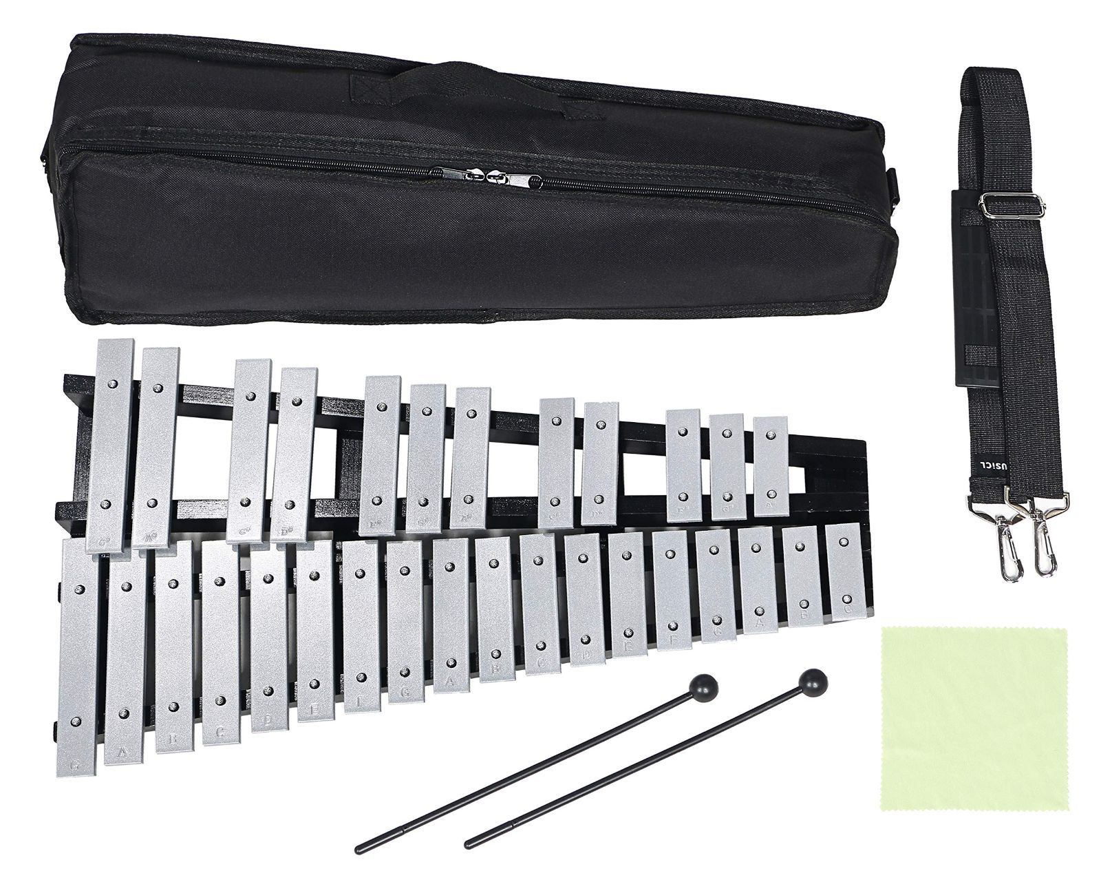 MUSiCL 鉄琴 折り畳み グロッケン 30音 収納ケース＆マレット＆クリーニングクロス付き 音楽会 発表会
