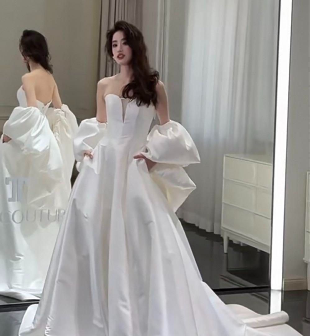 豪華パフスリーブ✨ウェディングドレス　結婚式用エレガントな白ドレス 豪華パフスリーブ✨ウェディングドレス 結婚式用エレガントな白