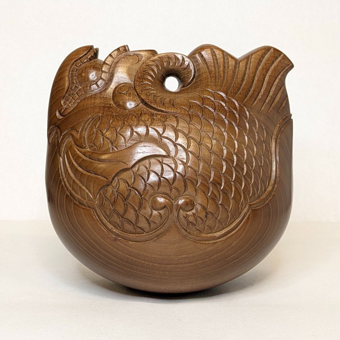 本桑 上彫 木魚 6寸 横幅約18㎝ 桑 一刀彫