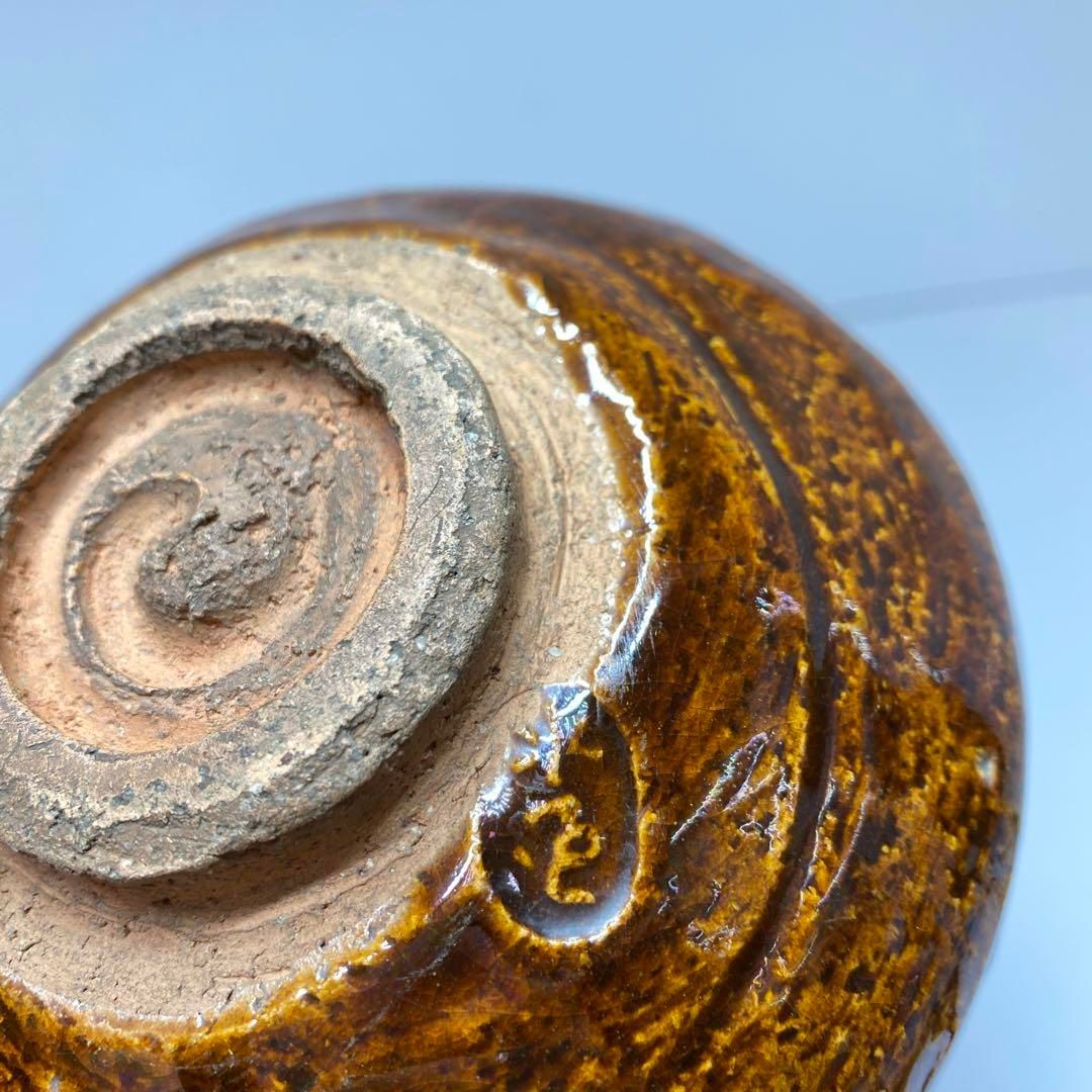 玉水焼 飴釉茶碗 共箱 直径12cm 東H5-1118①