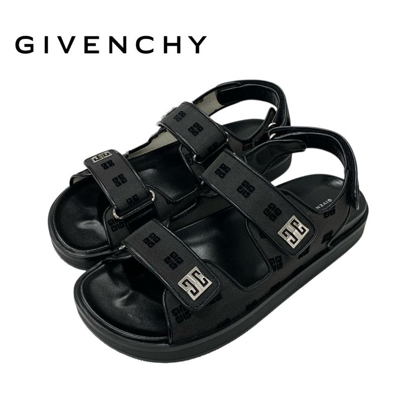 ジバンシィ GIVENCHY 4G サンダル 靴 シューズ メッシュ ブラック 黒 シルバー メッシュ ロゴ ベルクロ ストラップ フラットサンダル