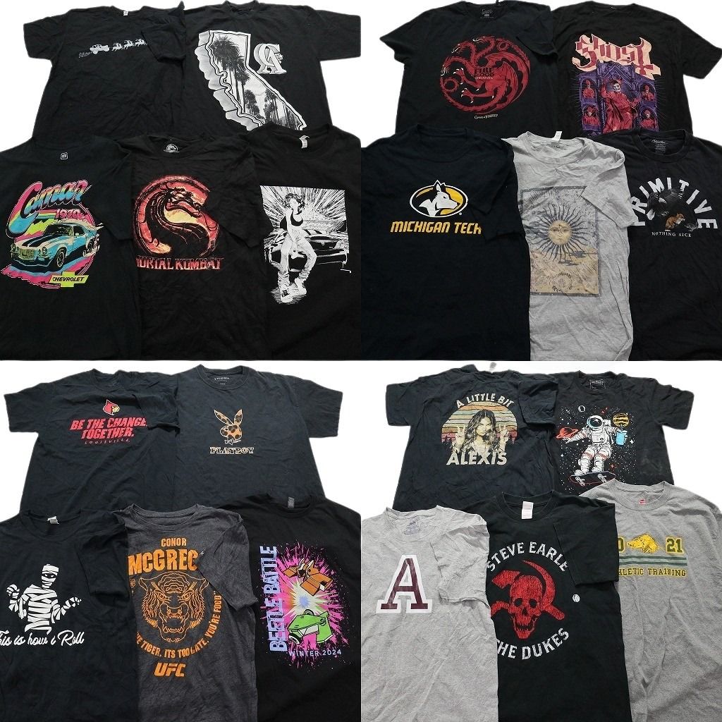 古着卸 黒 グレー ボディ プリント 半袖Tシャツ 20枚セット メンズ L プレイボーイ バンT ゴースト 古着 NA1917