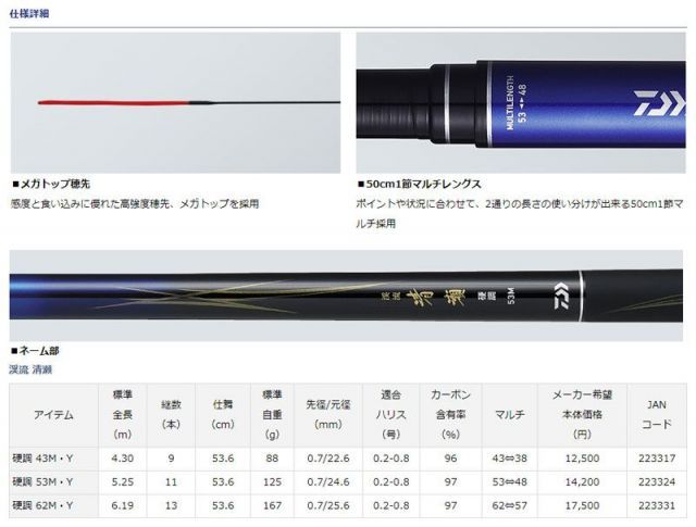 【DAIWA】ダイワ 渓流清瀬 マルチレングス 硬調 53M/43M 2本セット DAIWA（ダイワ） 渓流 清瀬 硬調 53M・Y / 渓流 竿 : つり具の銭屋