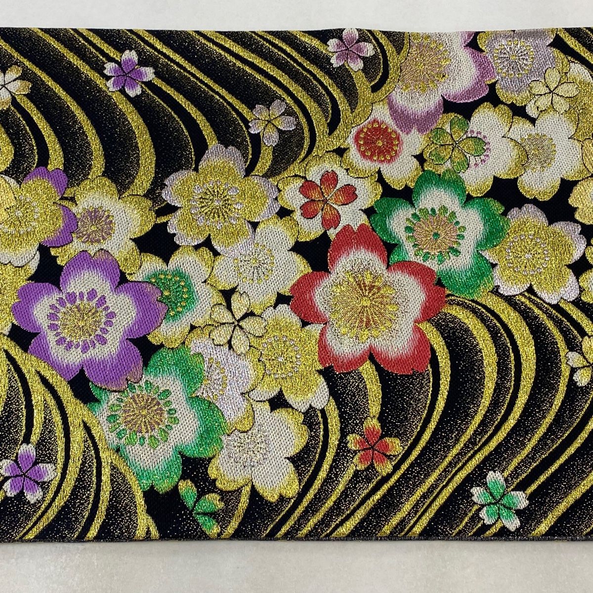 袋帯 美品 秀品 桜 波 金銀糸 箔 黒 六通 正絹 【中古】 - メルカリ