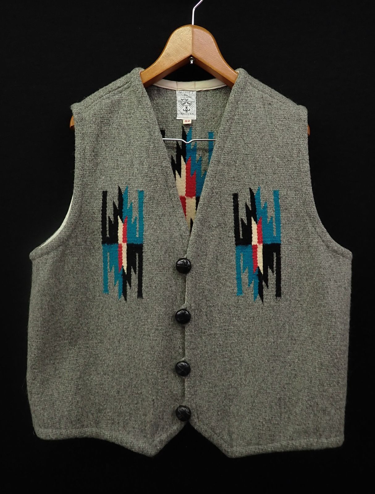 △06 ORTEGA CHIMAYO オルテガ チマヨ ウール ベスト△グレー