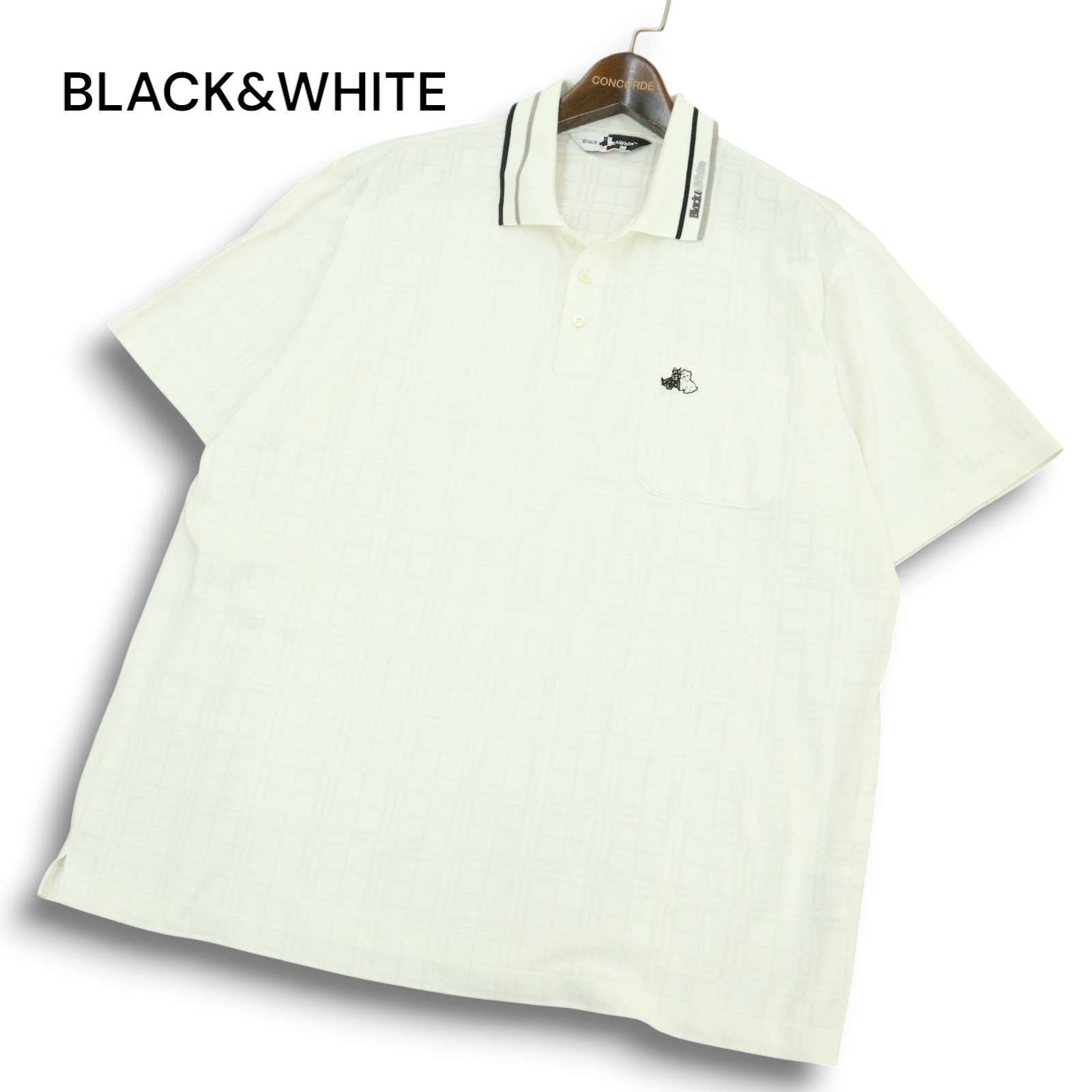 美品 ブラックアンドホワイト BLACKu0026WHITE レーヨン混 カットソーXL 美品 Black\u0026White ポロシャツ サイズL レディース 総柄 ゴルフ サイズ