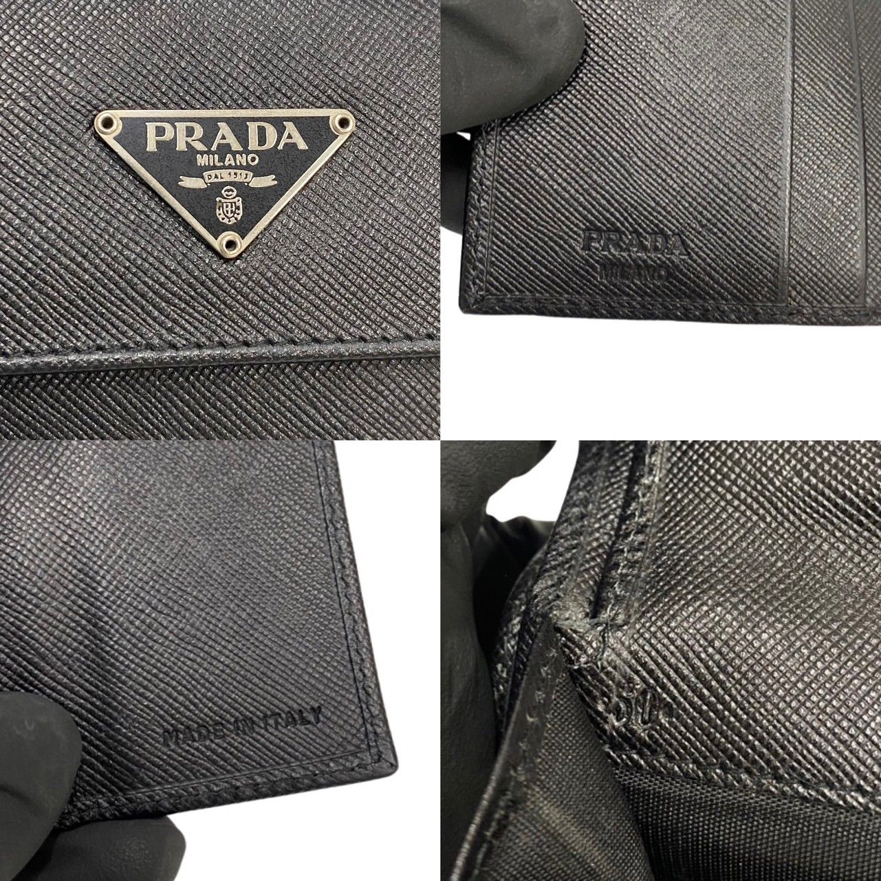 極 美品 希少品 PRADA プラダ 三角ロゴ 金具 サフィアーノ レザー 本革