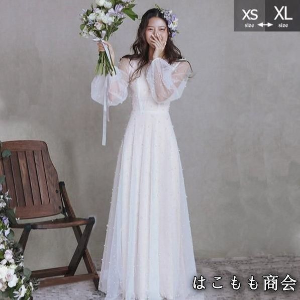 ドレスです ウェディングドレス 花嫁 長袖 シンプル 白ドレス Vネック ワンピース 花嫁 結婚式 二次会 披露宴 前撮り 後撮り 撮影用