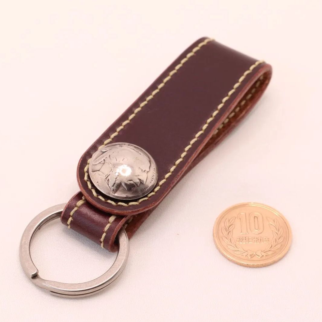 レーデルオガワ製コードバン使用 ベルトループキーホルダー インディアンヘッドコンチョ付き 茶色