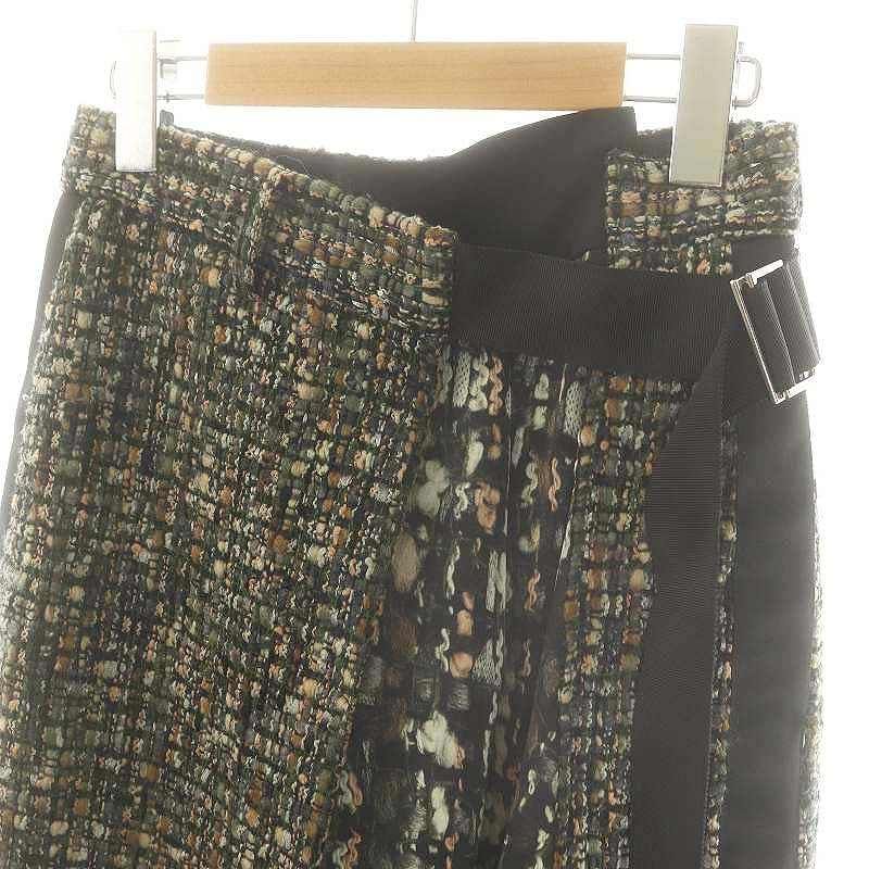 サカイ sacai ラップデザインツイードロングスカート 0 グリーン