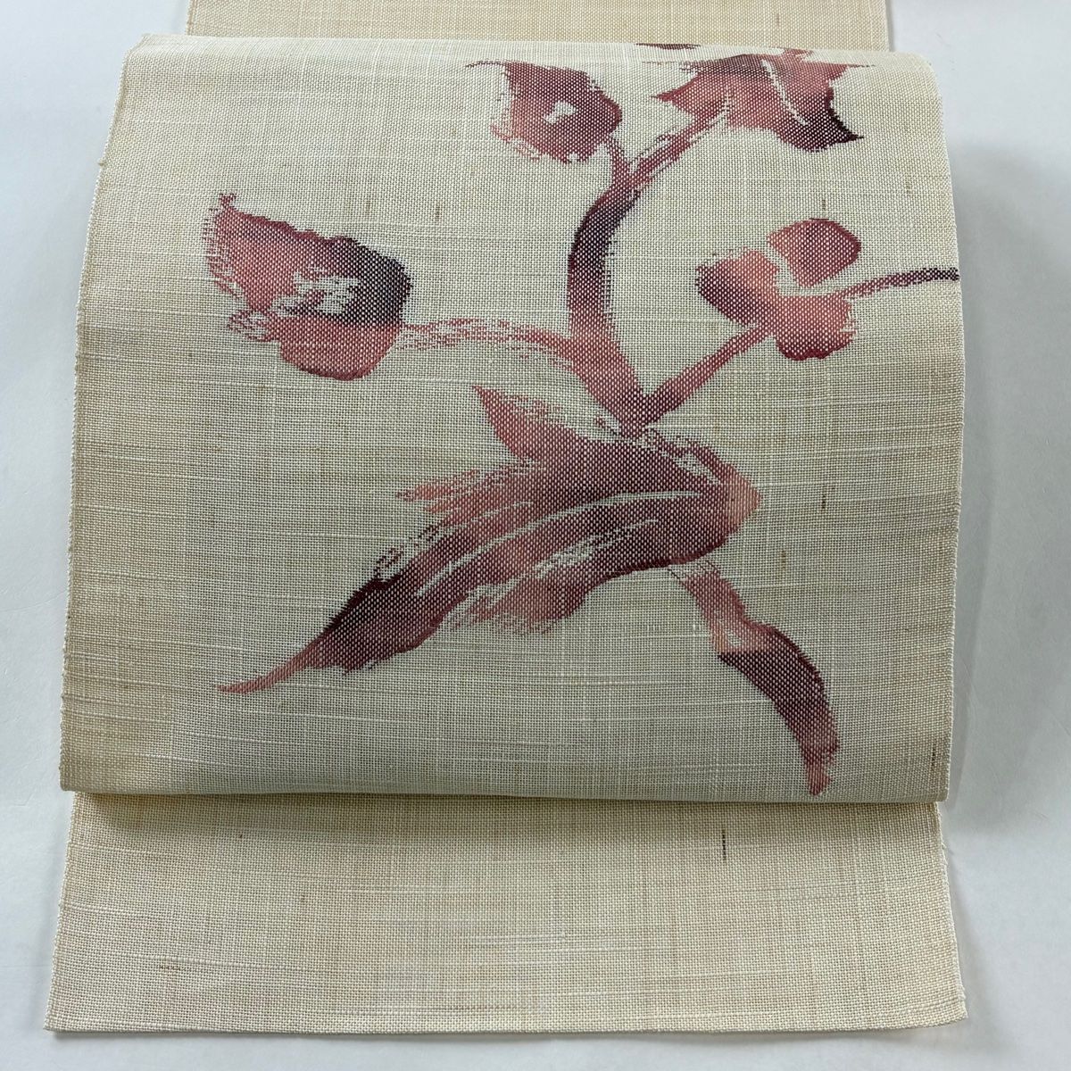 名古屋帯 美品 優品 八寸名古屋帯 松葉仕立て 紬地 夏帯 草花