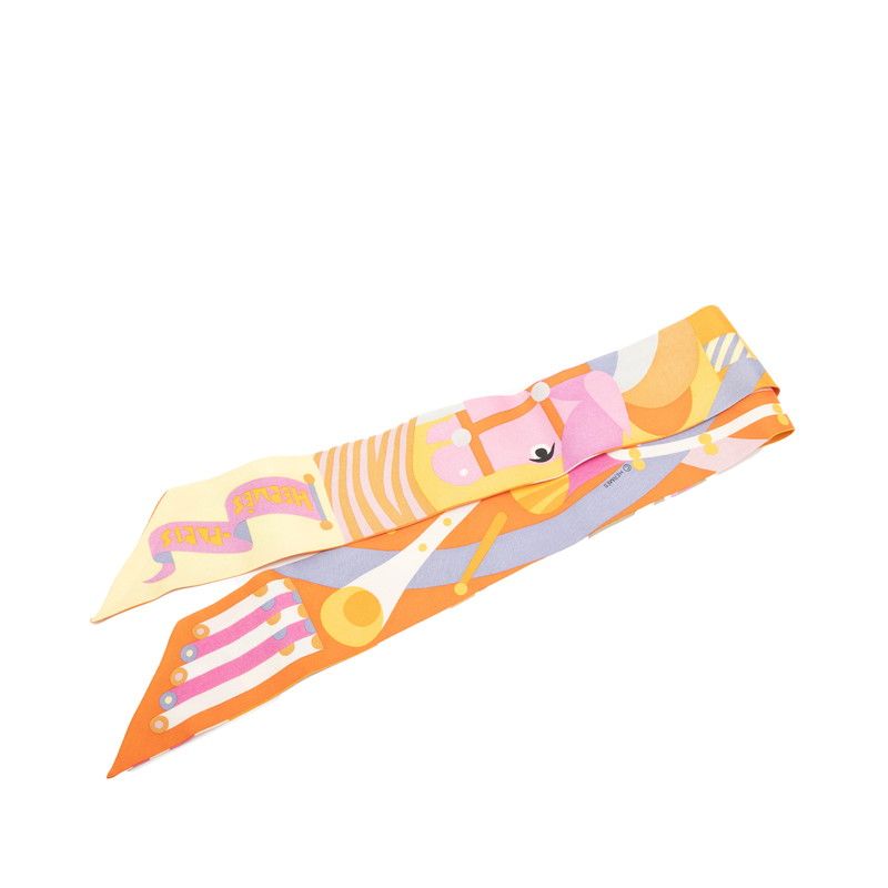 エルメス ツイリー Parade en Fanfare パラード アン ファンファーレ オレンジ ピンク マルチカラー シルク レディース HERMES 1-0235449