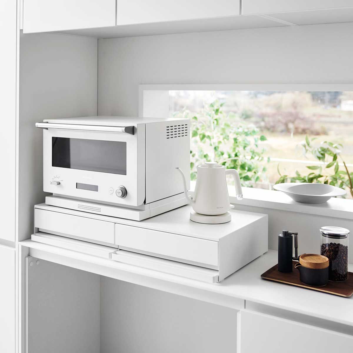 キッチン家電下ラック 山崎実業 tower タワー ツーウェイキッチン家電下引き出し＆スライドテーブル W 80 ホワイト SPORTUS