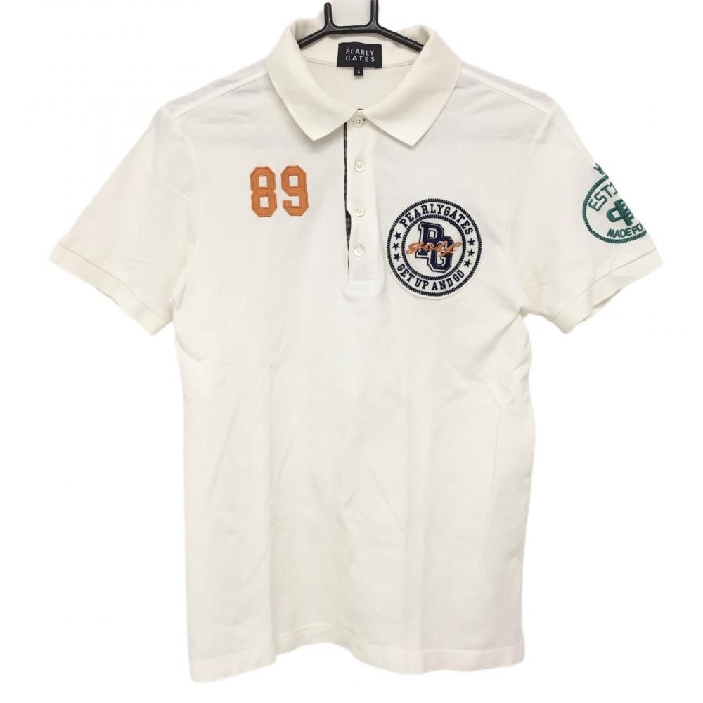 タグ付✨パーリーゲイツ 半袖ポロシャツ ワッペン 刺繍 ロゴ ホワイト 4(M) タグ付✨パーリーゲイツ 半袖ポロシャツ ワッペン 刺繍 ロゴ