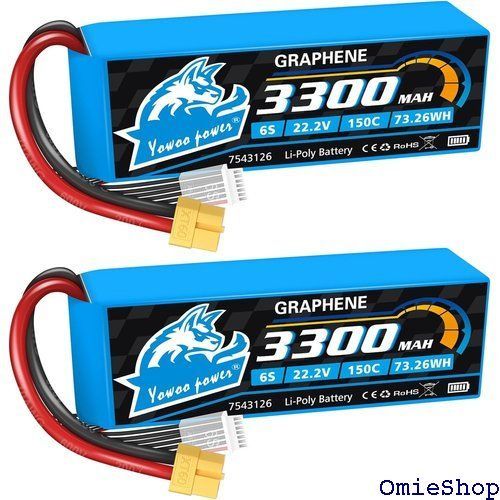 Yowoo 2パック 6S Lipoバッテリー 22.2V 150C 3300mAhグラフェン