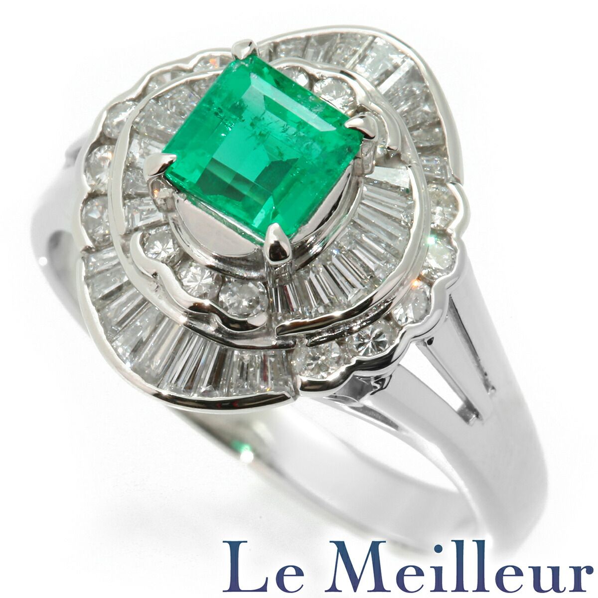 リング 指輪 エメラルド 0.73ct ダイヤモンド 0.72ct Pt900 13号 中古 