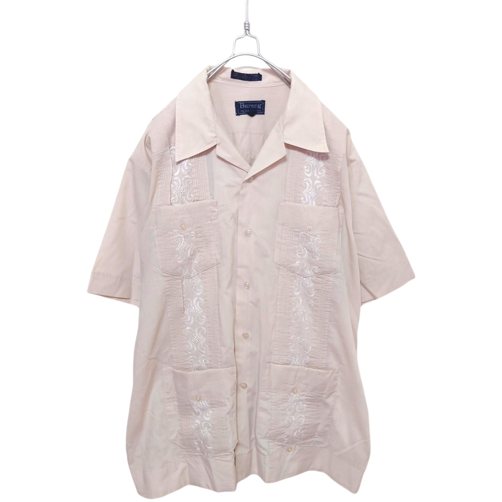 Barong】開襟 オープンカラー 刺繍入りキューバシャツ S-498