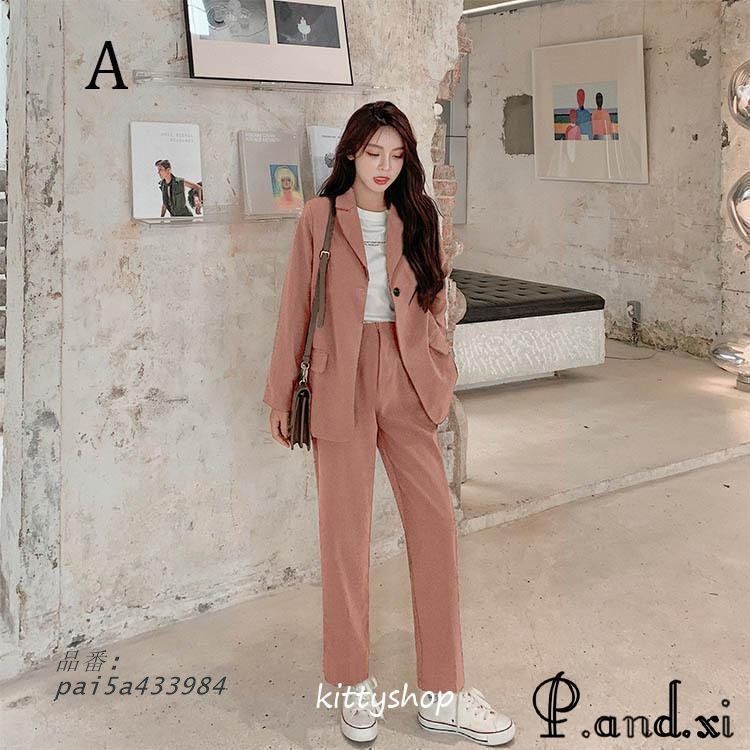 レディースファッション カジュアルスーツ レディーススーツ パンツスーツ グリーン ピンク 長袖スーツ ブラウン 長袖 OL オフィス 通勤 pai5a433984