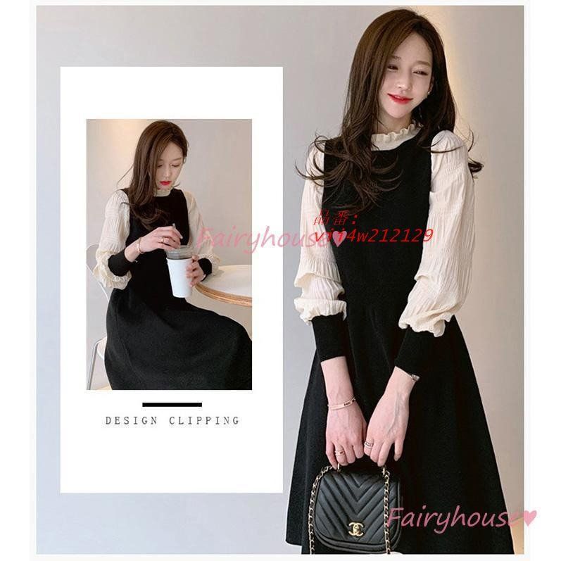 ニットワンピース レディース 40代 きれいめ 膝丈ワンピース 秋冬 オシャレ韓国風 黒ニット 大人ゆったり Aラインスカート 長袖ワンピース パフスリーブ vii4w212129 ENSEMBLEE_COM