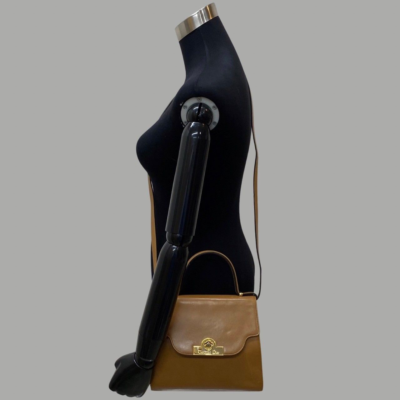 素材カーフChristian Dior ディオール ロゴ リング金具 カーフ レザー 本革 2way ハンドバッグ ショルダーバッグ ブラウン キャメル 74132