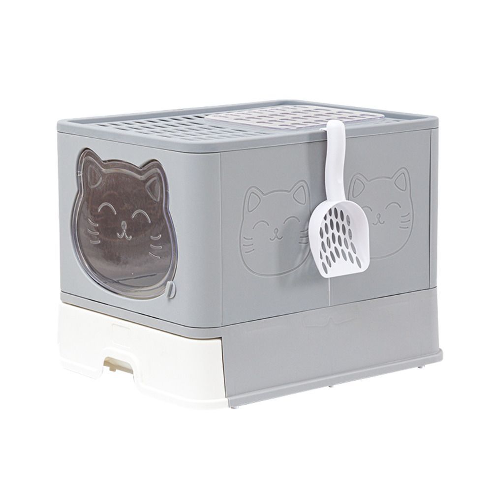 ☆ グレー ☆ 猫トイレ pmycat003 猫 猫用 トイレ カバー トイレ容器 トイレ本体 猫トイレ ネコトイレ トイレボックス ペットトイレ トイレタリー 組み立て 組立 ねこ ネコ 大型 大容量 大きめ お手入れ簡単 消臭 スコップ付き 飛び散り防止